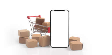 Toy shopping cart Consumer society trend on smartphoneの写真素材