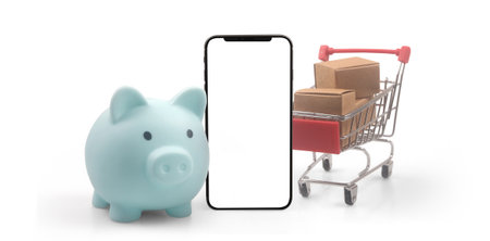Toy shopping cart Consumer society trend on smartphoneの写真素材