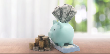 Coin with trading graph, financial investment concept and a Piggy bankの写真素材