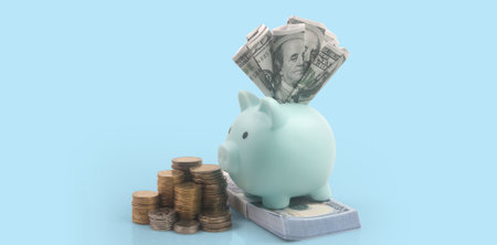 Coin with trading graph, financial investment concept and a Piggy bankの写真素材