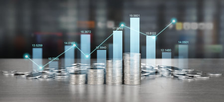 Stack of coin with trading graph, financial investment conceptの写真素材