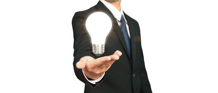 Man hold light bulbs in hand innovative technology and creativity
