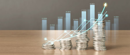 Stack of coin with trading graph, financial investment conceptの写真素材