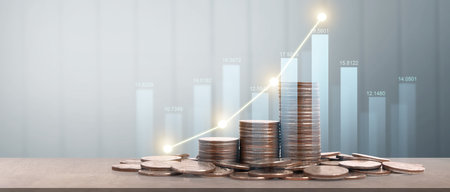 Stack of coin with trading graph, financial investment conceptの写真素材