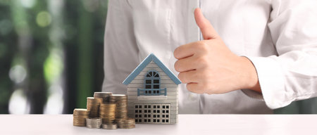 House Residential Structure in hand ,business home idea, model houseの写真素材