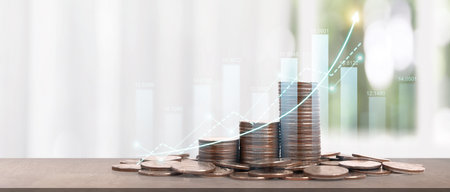 Stack of coin with trading graph, financial investment conceptの写真素材