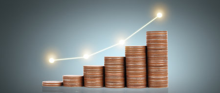 Stack of coin with trading graph, financial investment conceptの写真素材
