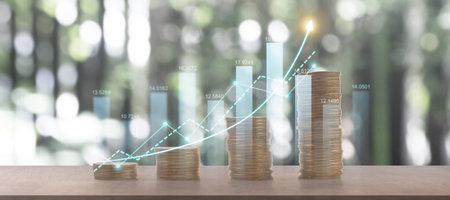 Stack of coin with trading graph, financial investment conceptの写真素材