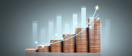 Stack of coin with trading graph, financial investment conceptの写真素材
