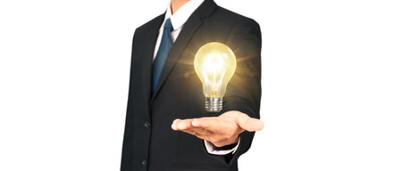 Man hold light bulbs in hand innovative technology and creativityの写真素材