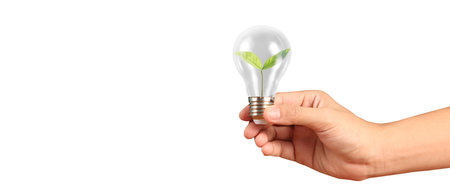 Humans hold light bulbs in hand innovative technology and creativityの写真素材