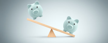 Piggy bank on balance scale  Gender pay equality conceptt  And Pension Money Budgetの写真素材