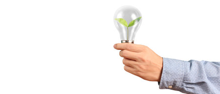 Humans hold light bulbs in hand innovative technology and creativityの写真素材