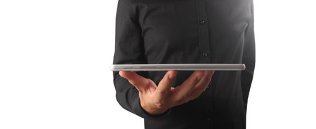 Hands holding  tablet touch computer gadget