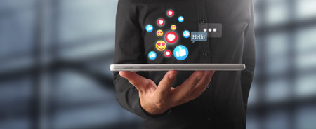 Hands holding  tablet touch computer gadget