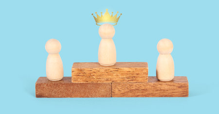 wooden dolls on wooden and Wooden blocks step Business Concepts, Business Approaches and Success in Finance, Banking and Investmentの写真素材