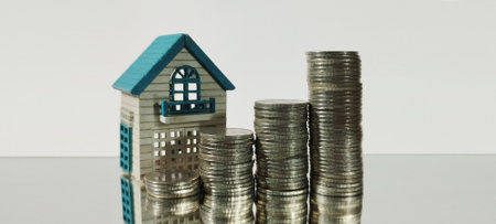 Financial growth real estate investment insights urban setting visual representation reflective surface economic conceptsの写真素材