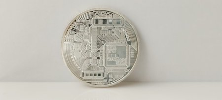 Digital currency revolution cryptocurrency coin business studio close-up shot modern trends in...