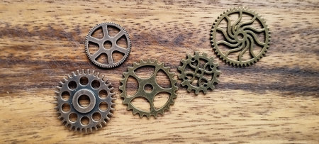 Intricate gear mechanism workshop image industrial setting close-up engineering conceptsの写真素材