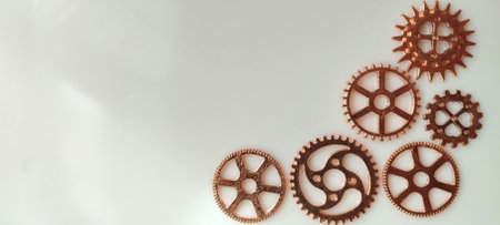 Mechanical gears arrangement workshop photography industrial close-up engineering designの写真素材