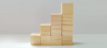 Building blocks of success a step-by-step visualization in minimalist design indoor studio conceptual artの写真素材