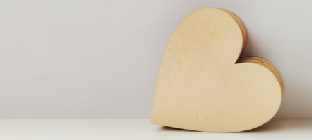 Crafting love heart-shaped wooden cutout display home decor minimalist natural light close-up heartfelt emotionの写真素材
