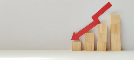 Analyzing business growth trends bar graphs displaying performance metrics in a minimalist office settingの写真素材