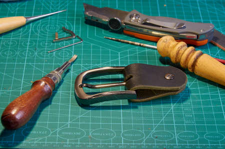Blank with a buckle for a handmade leather belt, craft.Slickerの写真素材