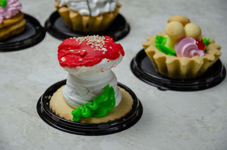 sweet cakes on a light backgroundの写真素材