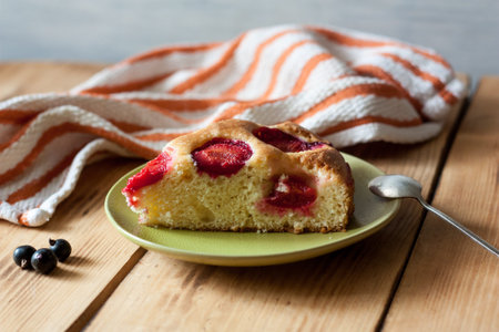 Freshly baked cake with strawberriesの写真素材