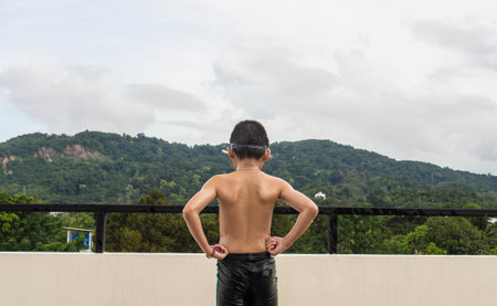 Boy in swimming suitの写真素材