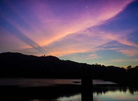 Night blue sky on riverの写真素材