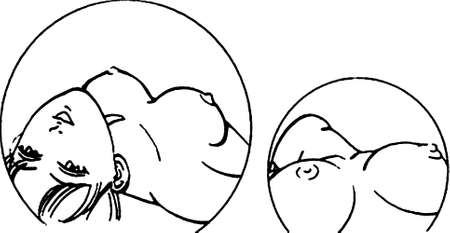 Tutorial of drawing a female body. Drawing the human body, step by step lessons. Female breast drawing tutorial. Drawing a woman's body with an emphasis on breasts.の写真素材