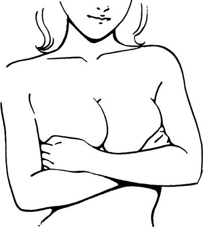 Tutorial of drawing a female body. Drawing the human body, step by step lessons. Female breast drawing tutorial. Drawing a woman's body with an emphasis on breasts.の写真素材