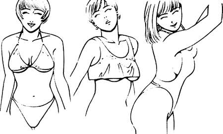 Tutorial of drawing a female body. Drawing the human body, step by step lessons.の写真素材
