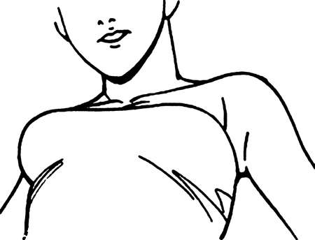Tutorial of drawing a female body. Drawing the human body, step by step lessons. Female breast drawing tutorial. Drawing a woman's body with an emphasis on breasts.の写真素材
