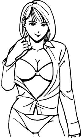 Tutorial of drawing a female body. Drawing the human body, step by step lessons. Female breast drawing tutorial. Drawing a woman's body with an emphasis on breasts.の写真素材