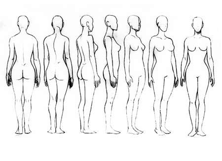 Tutorial of drawing a female body. Drawing the human body, step by step lessons.の写真素材