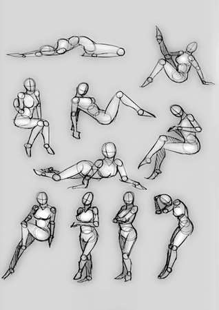 Tutorial of drawing a female body. Drawing the human body, step by step lessons.の写真素材