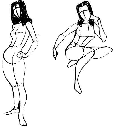 Tutorial of drawing a female body. Drawing the human body, step by step lessons.の写真素材