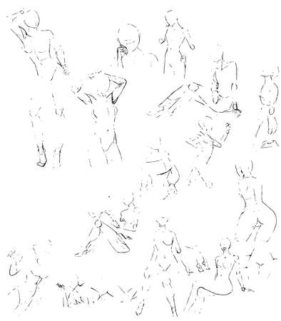 Tutorial of drawing a female body. Drawing the human body, step by step lessons. Female breast drawing tutorial. Drawing a woman's body with an emphasis on breasts.の写真素材