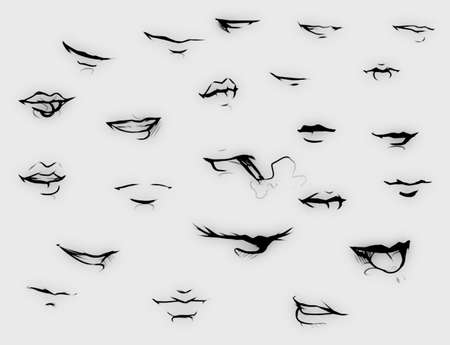 Tutorial lesson drawing a human mouth and lips. Drawing smiles and lips.の写真素材