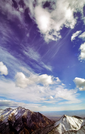 Mount Sayan in winter in the snow. The nature of the mountains is sayan.の写真素材