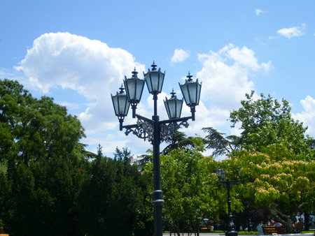 Street lights are made in the old style.の写真素材