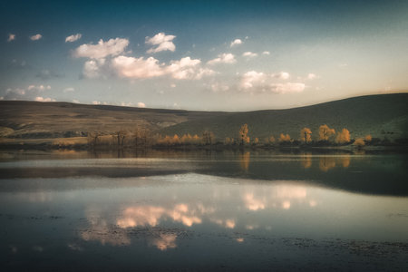 Mountain lake among the mountains on altai. The water surface of the lake.の写真素材