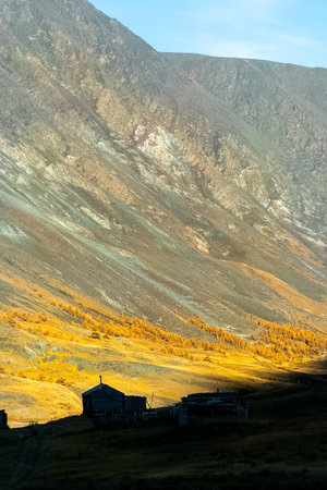 The altai mountains. The landscape of nature on the Altai mountains and in the gorges between the...