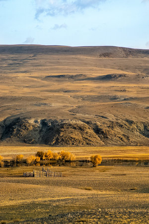 The altai mountains. The landscape of nature on the Altai mountains and in the gorges between the...