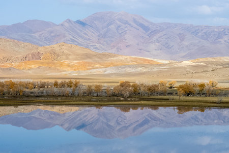 The altai mountains. The landscape of nature on the Altai mountains and in the gorges between the...