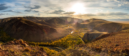 Mountains and hills altai in autumn, panoramic photo. Mountains and hills altai in autumn, panoramic...