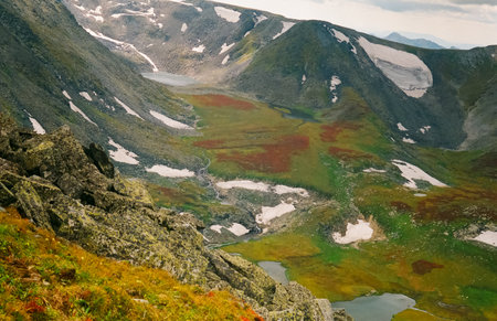 Nature is altai in spring. Melted snow in the mountains.の写真素材